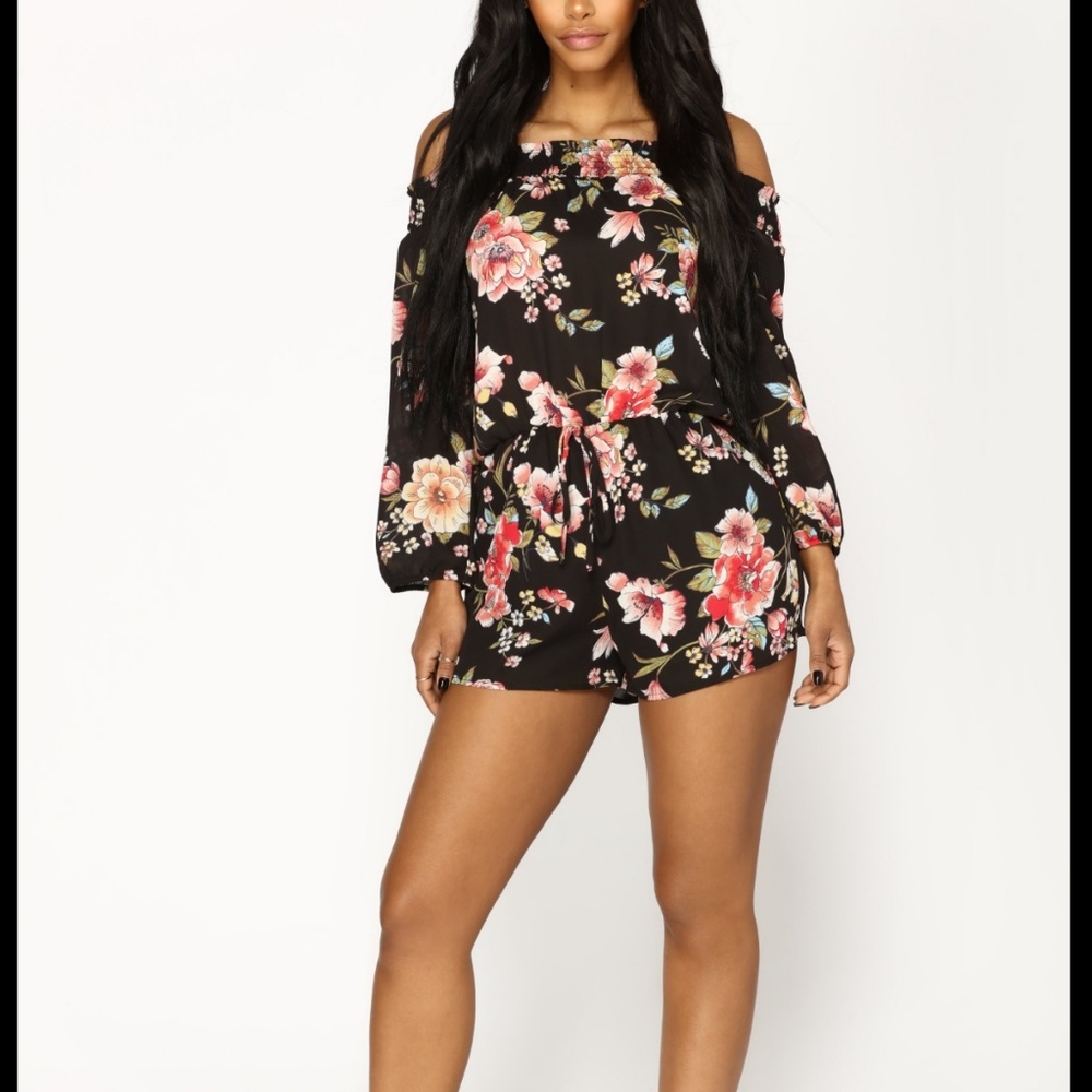 NWT Pink Black Floral Romper
